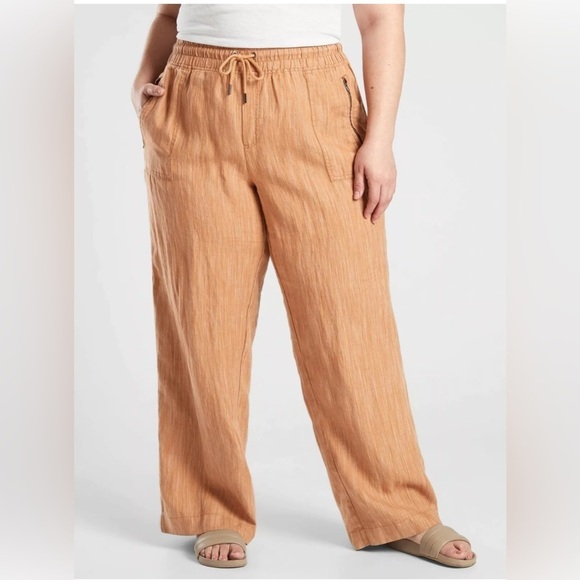 Athleta Pants - NWT Athleta Cabo Linen Textured Wide Leg Pant, Rain Dance Light Brown SIZE 24